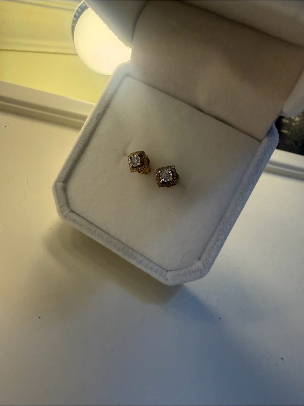10k Gold Diamond Halo Square Stud Earrings